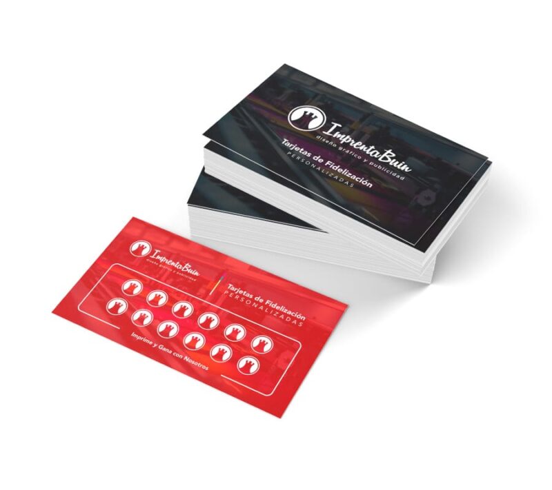 Tarjetas de fidelización personalizadas con diseño exclusivo y acabado resistente.