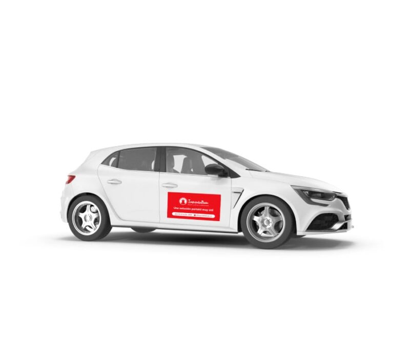 Imanes vehiculares personalizados con diseño profesional, ideales para publicidad móvil.