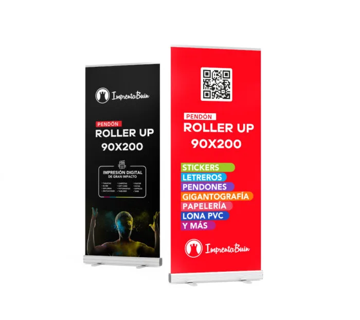 Roller Up de piso de Imprenta Buin como referencia de formato publicitario vertical
