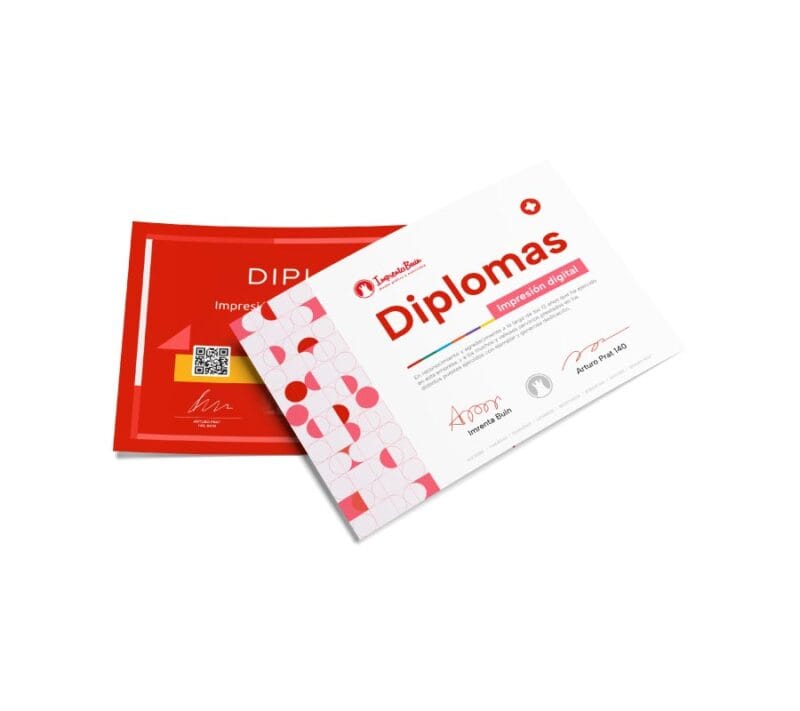 Diplomas impresos en tamaños Carta, Oficio y A4, ajustados al diseño del cliente.