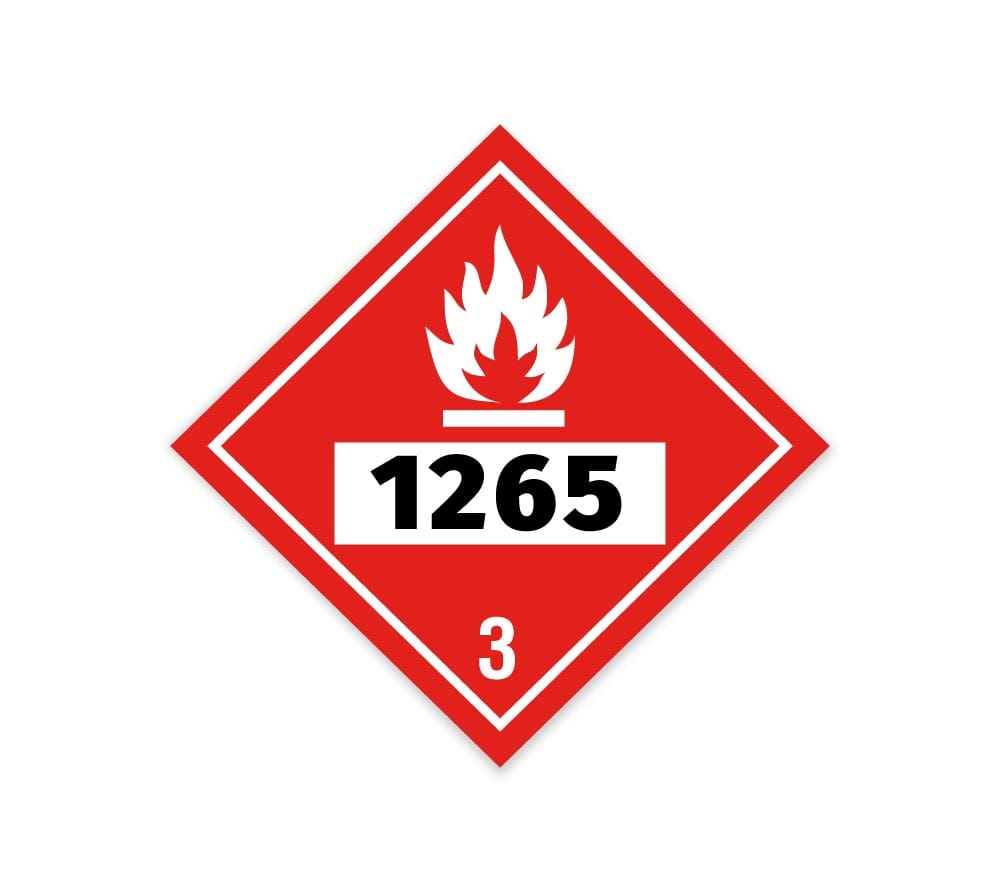 Señalética Inflamable ONU 1265 clase 3 para transporte y bodegas
