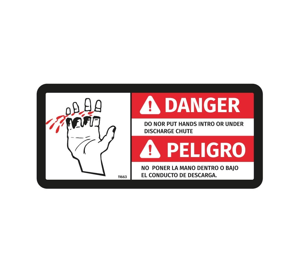 alt="Señalética Danger Peligro no poner las manos dentro o abajo del conducto de descarga"