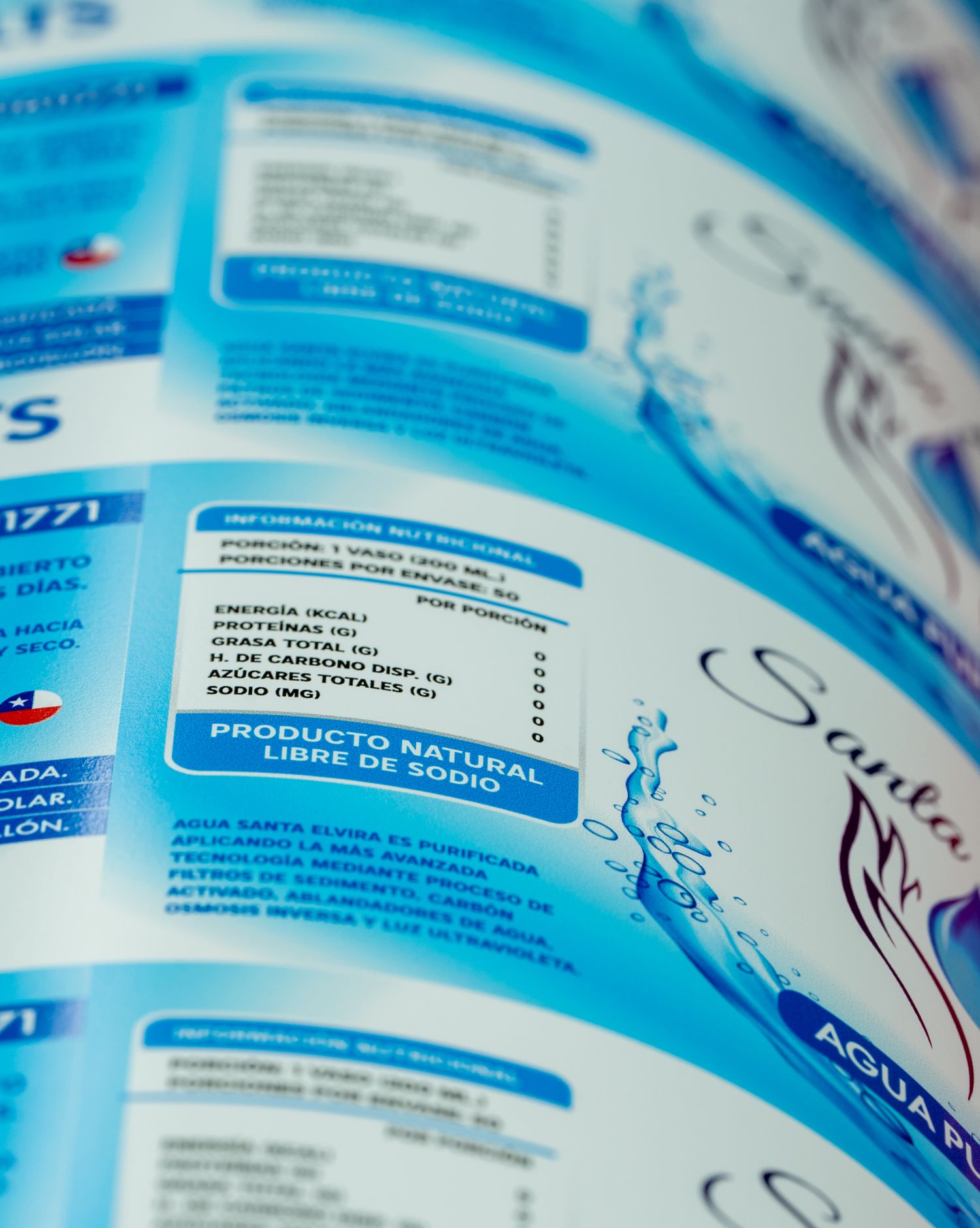 Etiqueta adhesiva personalizada para envase de agua purificada