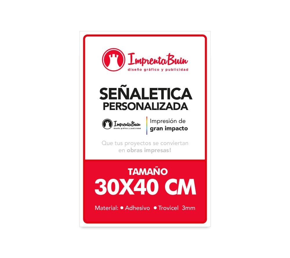 Ejemplo de señalética impresa en formato rectangular