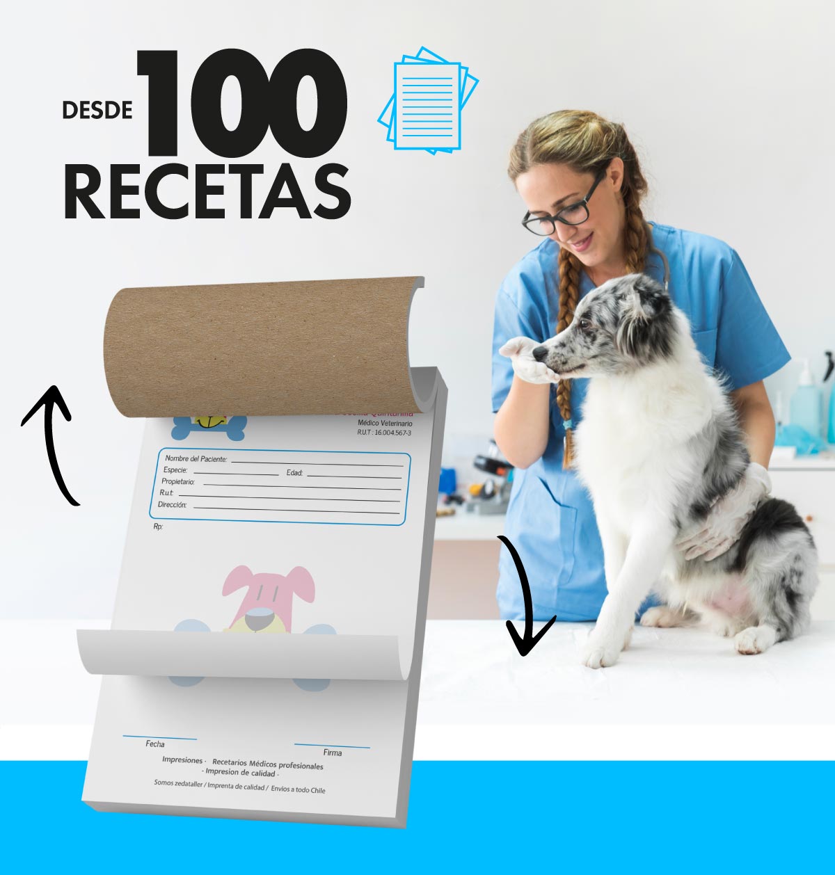 Recetarios médicos veterinarios personalizados con logo y datos de contacto